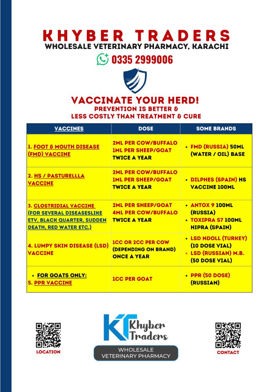 Useful Information - Cattle Vaccination Chart & Dosage Schedule — Vaccine Chart and Dosage Schedule | Khyber Traders