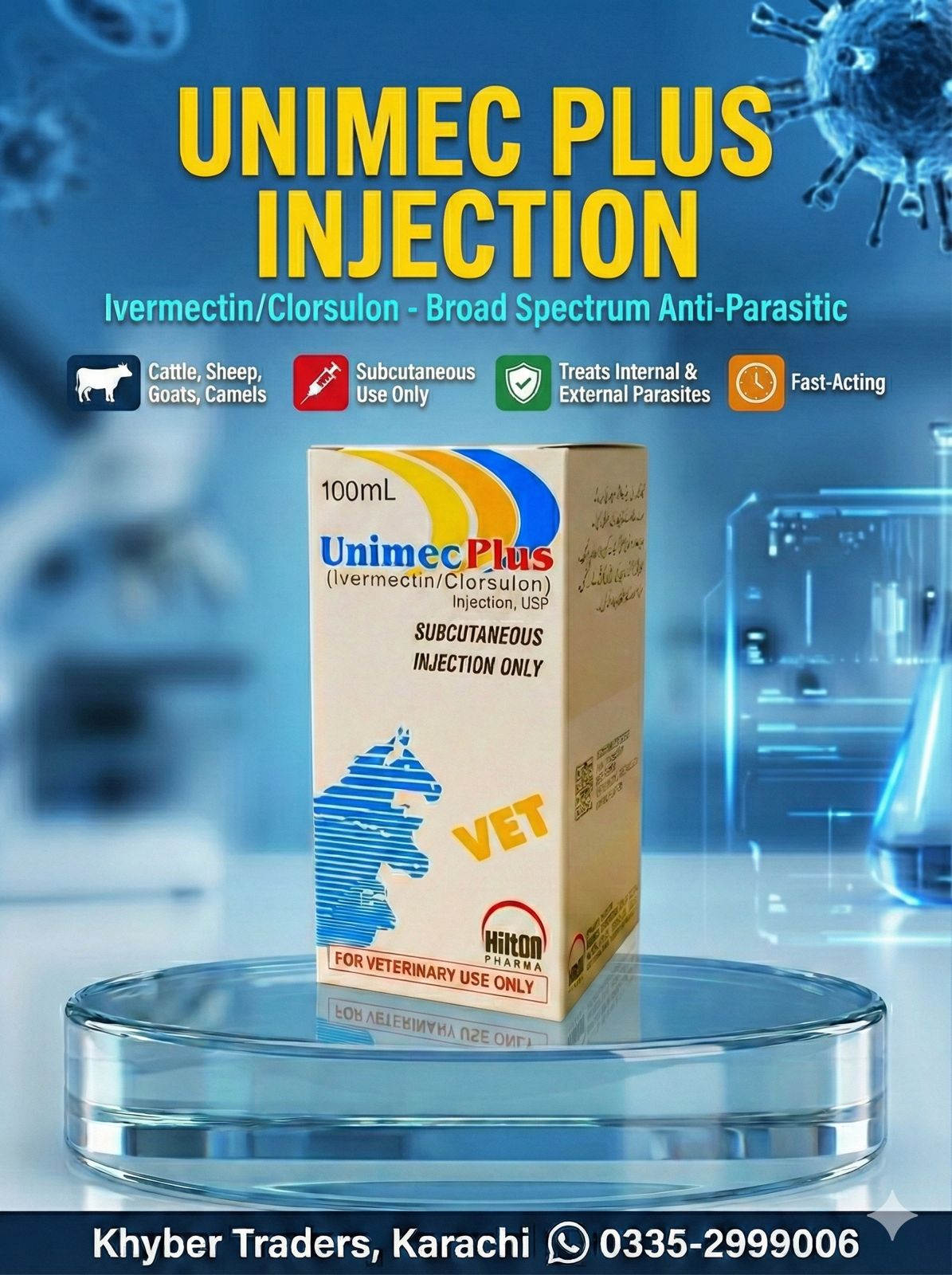 UNIMEC PLUS (Hilton Pharma, PK) 100ML — Ivomec & Other Skin Inj. | Khyber Traders