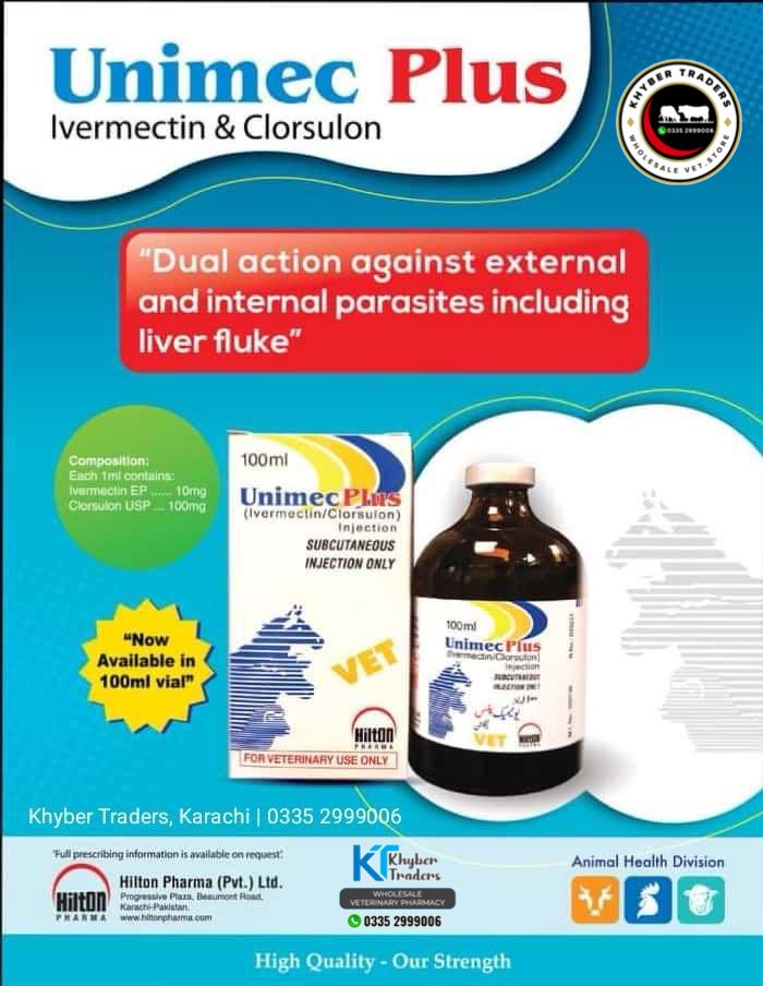 UNIMEC PLUS (Hilton Pharma, PK) 100ML — Ivomec & Other Skin Inj. | Khyber Traders
